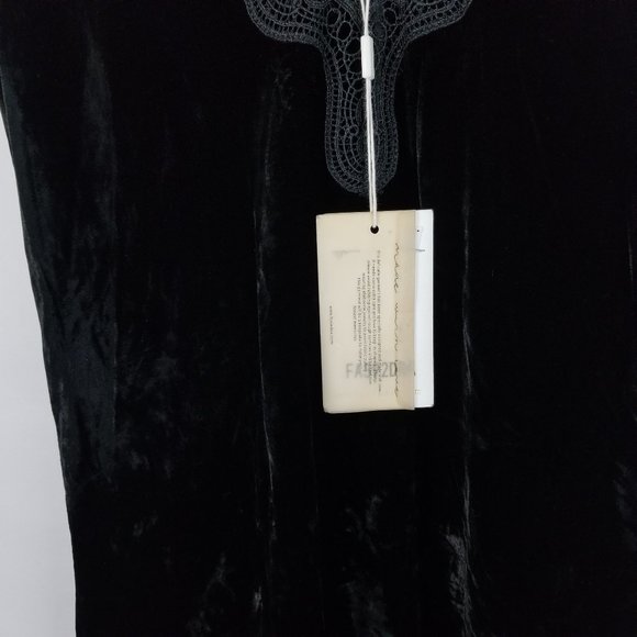 Foxiedox Black Velvet Lace Trim Midi Slip Dress - Picture 9 of 9